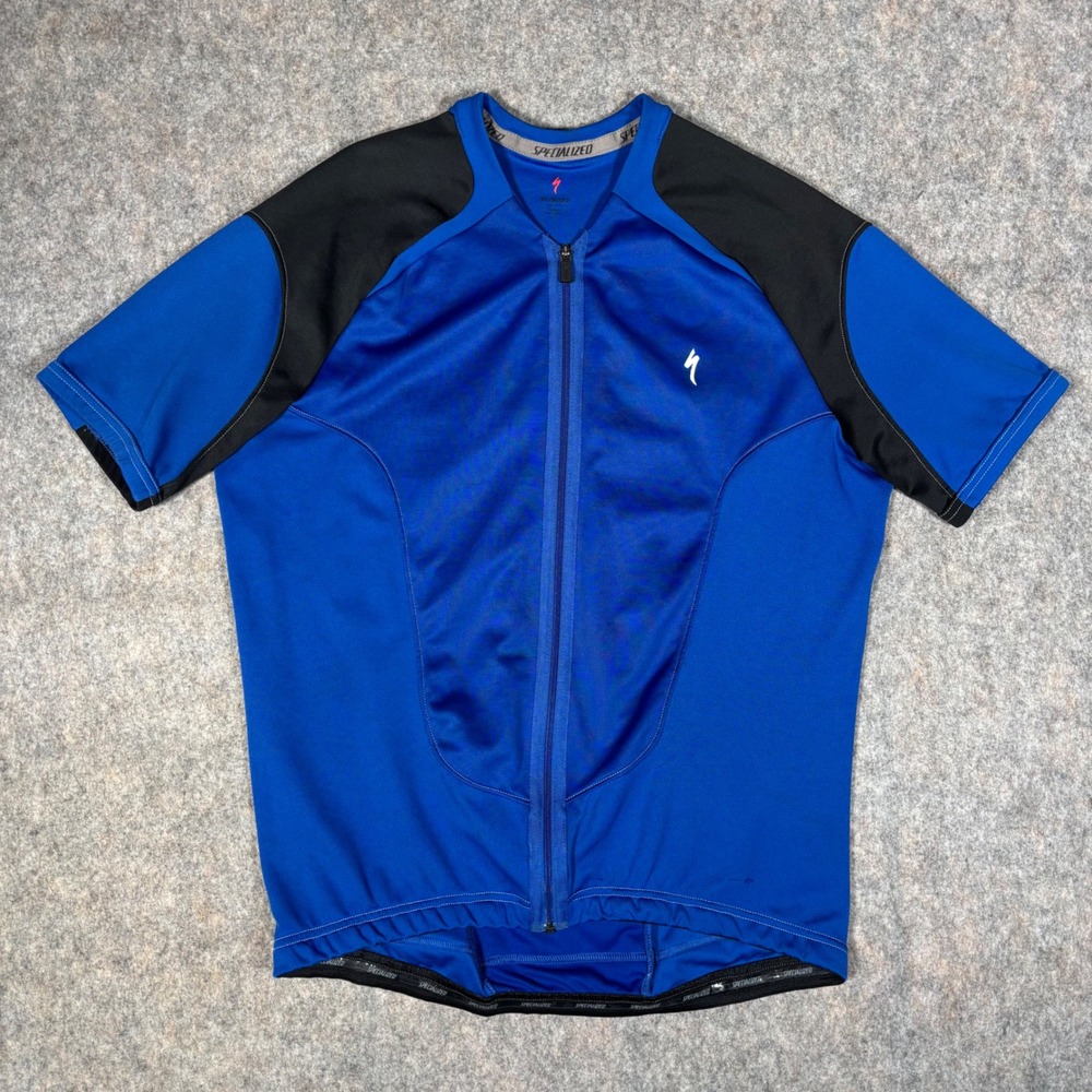 Specialized Cycling Jersey Mens XL Blue Black Full Zip Short Sleeve Bike Shirt
